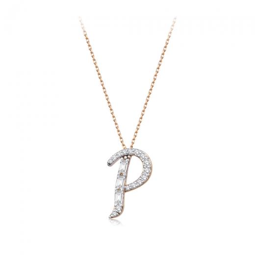 0.27 kt. Diamant Baguette Buchstabe P Halskette