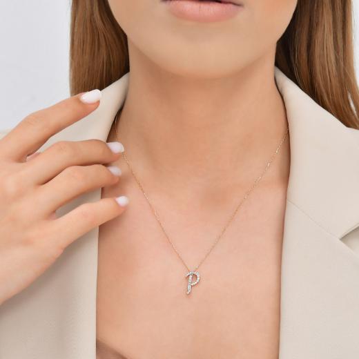 0.27 kt. Diamant Baguette Buchstabe P Halskette
