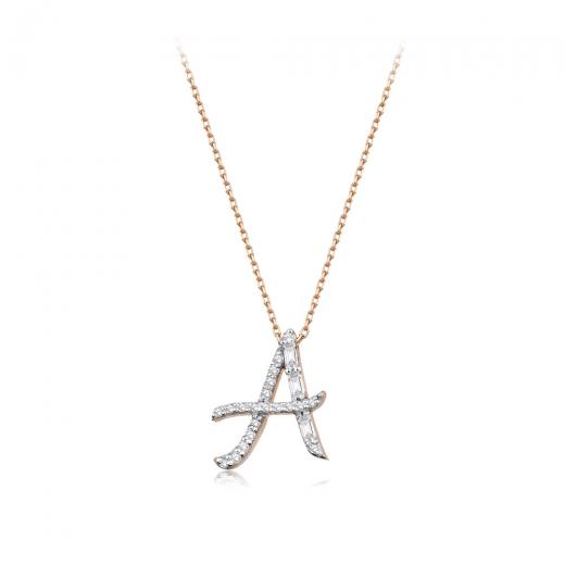 0.17 kt. Diamant Baguette Buchstabe A Halskette