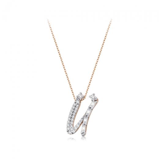 0.43 kt. Diamant Baguette Buchstabe Ü Halskette