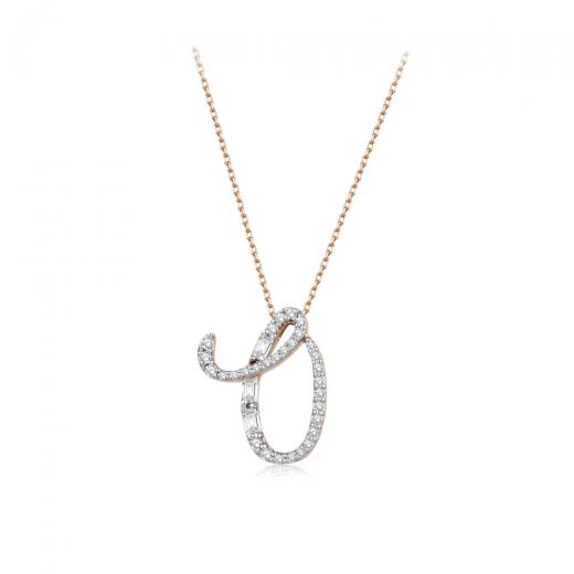 0.28 kt. Diamant Baguette Buchstabe O Halskette