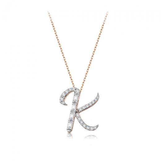 0.35 kt. Diamant Baguette Buchstabe K Halskette