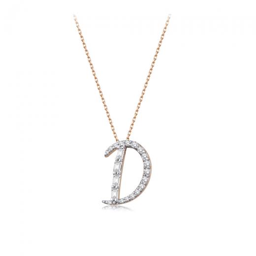 0.29 kt. Diamant Baguette Buchstabe D Halskette