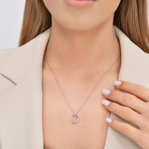 0.29 kt. Diamant Baguette Buchstabe D Halskette