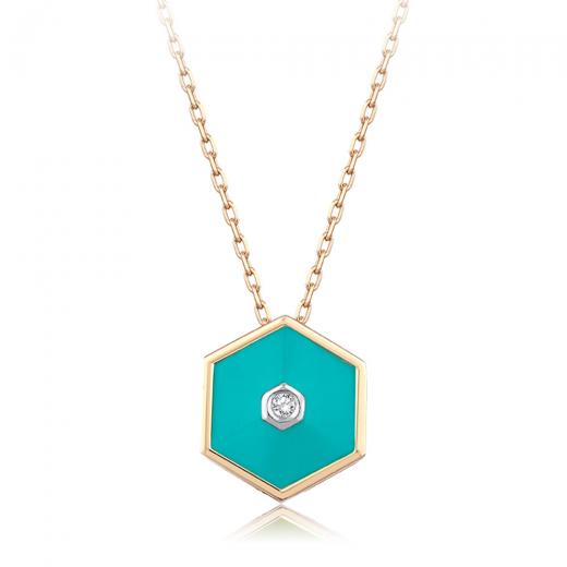 0.02 kt. Diamant-Türkis-Emaille-Halskette