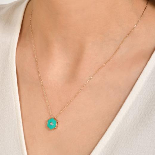 0.02 kt. Diamant-Türkis-Emaille-Halskette