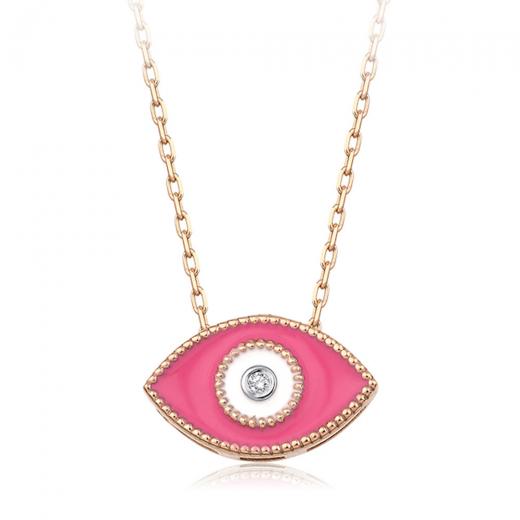 0.01 kt. Diamant-Halskette mit rosa Auge