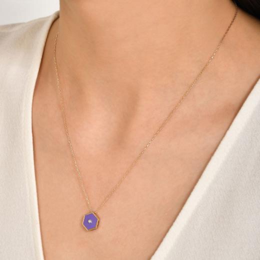 0.02 kt. Diamant-Lila-Emaille-Halskette