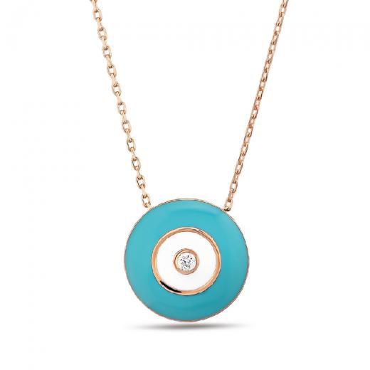 0.02 ct. Diamond Turquoise Enamel Necklace