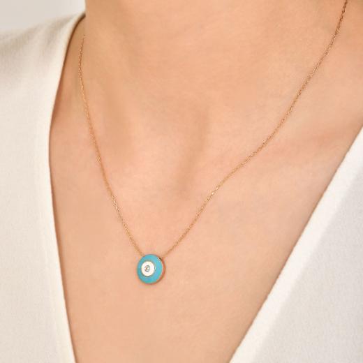 0.02 kt. Diamant-Türkis-Emaille-Halskette