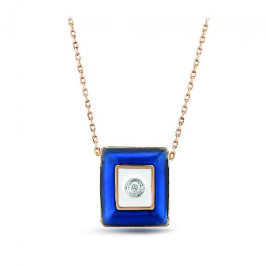 0.02 ct. Diamond Navy Blue Enamel Necklace
