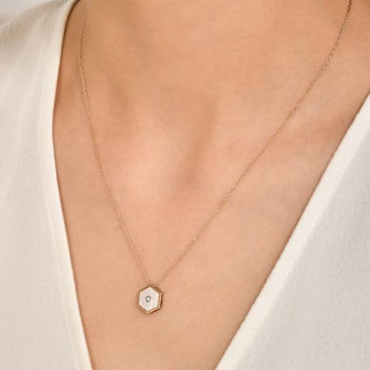 0.02 kt. Diamant-Halskette aus weißer Emaille