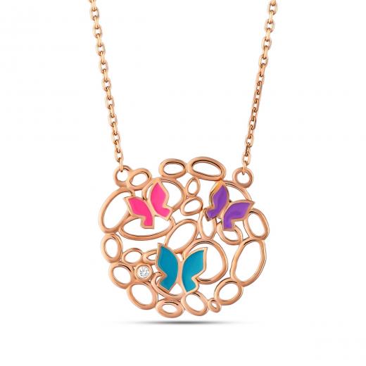 0.02 ct. Diamond Colored Butterfly Necklace