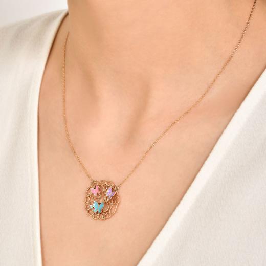 0.02 kt. Diamond Farbige Butterfly Halskette