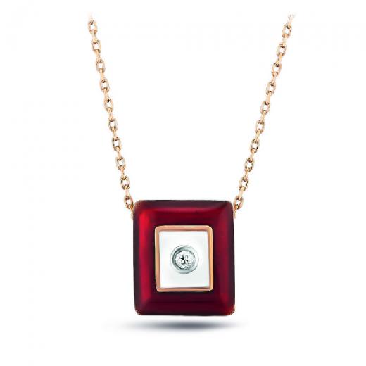 0.02 kt. Rote Diamant-Emaille-Halskette
