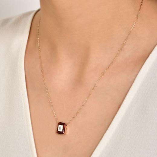 0.02 kt. Rote Diamant-Emaille-Halskette