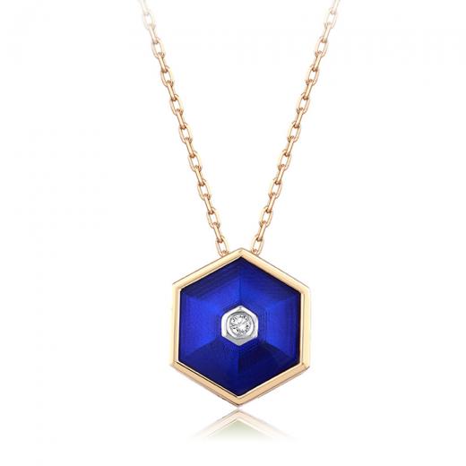 0.02 kt. Diamant-Emaille-Halskette in Marineblau