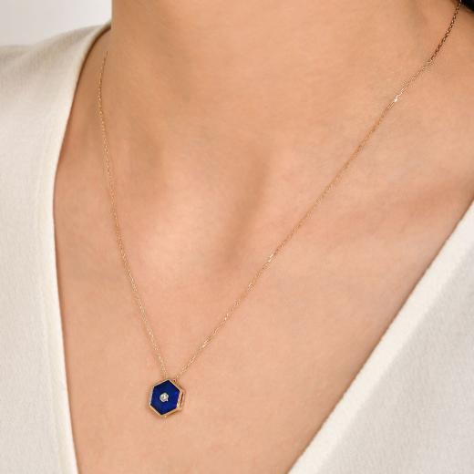 0.02 kt. Diamant-Emaille-Halskette in Marineblau