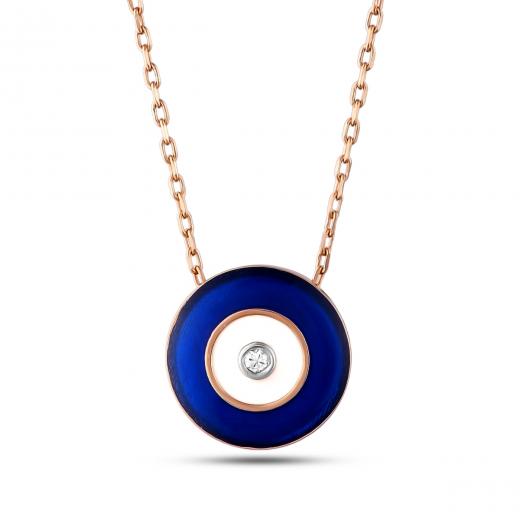 0.02 kt. Diamant-Emaille-Halskette in Marineblau