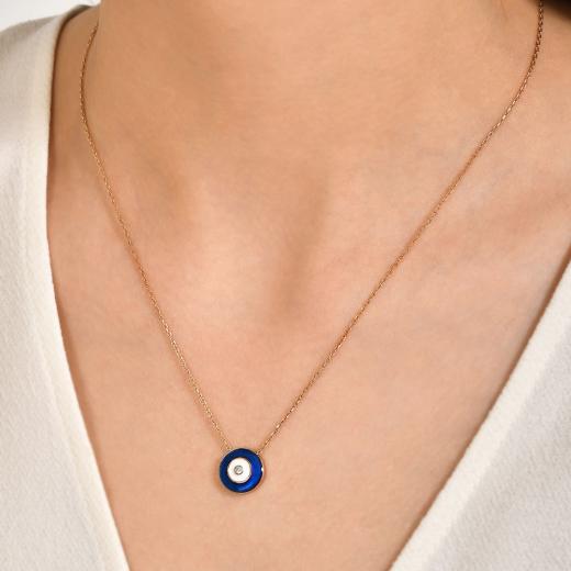 0.02 kt. Diamant-Emaille-Halskette in Marineblau