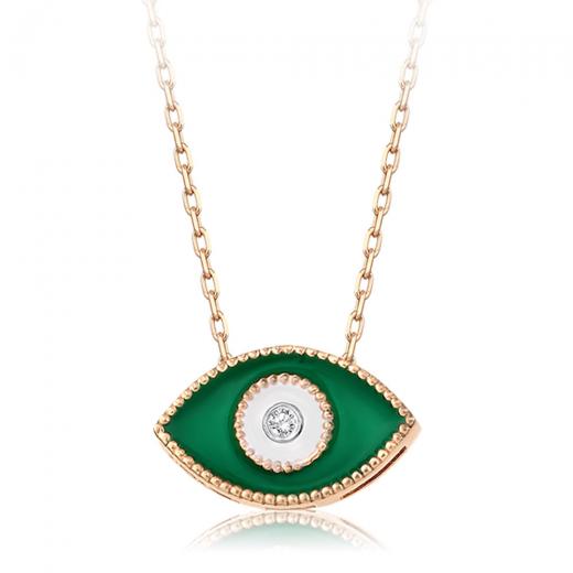 0.01 ct. Diamond Green Eye Necklace