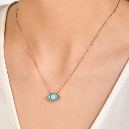 0.01 kt. Diamant-Türkis-Augen-Halskette