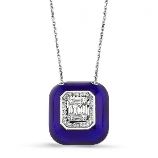 0,31 kt. Diamant-Baguette-Emaille-Halskette