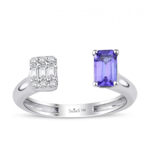 0,66 kt. Diamant Baguette Tansanit Ring