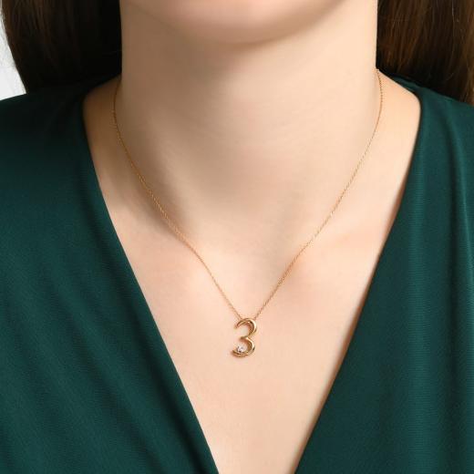 0.02 kt. Ziffer 3 Diamant-Halskette