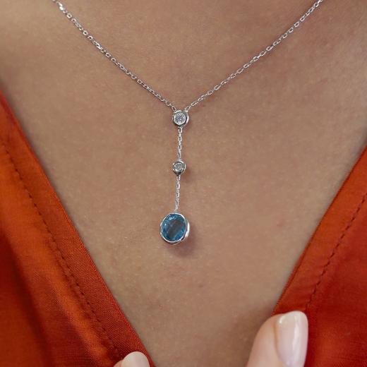 1.85 kt. Diamant-Blautopas-Halskette