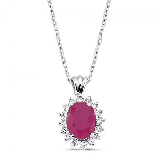 2.33 kt. Diamant-Rubin-Halskette