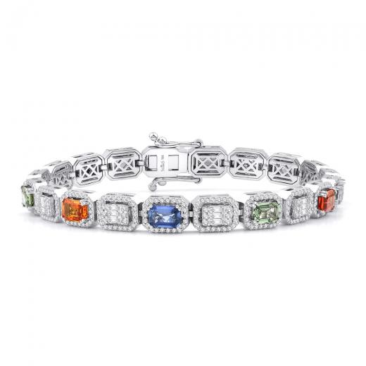9.16 kt. Diamant-Rainbow-Baguette-Armband