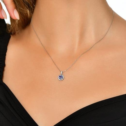 0.79 kt. Diamant-Tansanit-Halskette