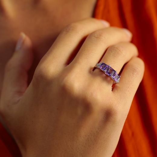 2.44 kt. Diamant-Amethyst-Tria-Ring