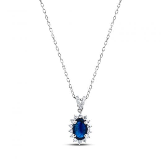 0.59 kt. Diamant-Natursaphir-Halskette