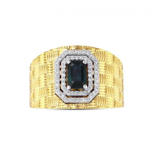 0,74 ct. Diamantring mit natürlichem Saphir