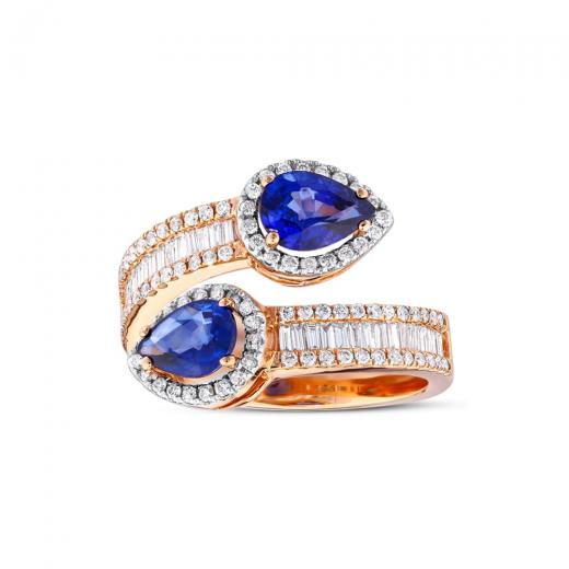 2.23 kt. Diamant-Baguette-Ring mit natürlichem Saphir