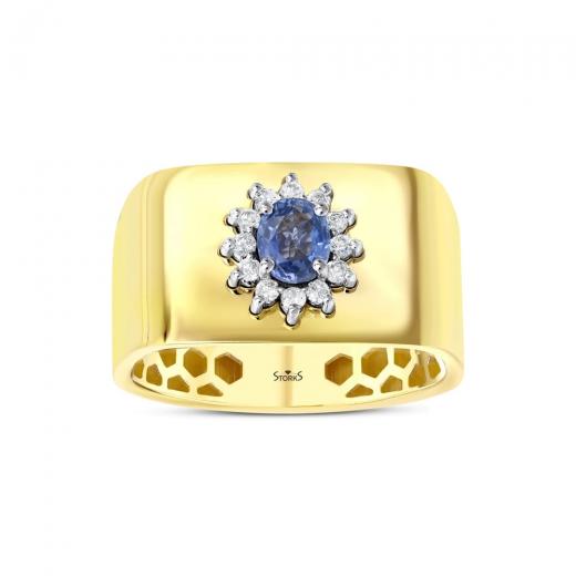 0,69 ct. Diamant-Ring mit natürlichem Saphir