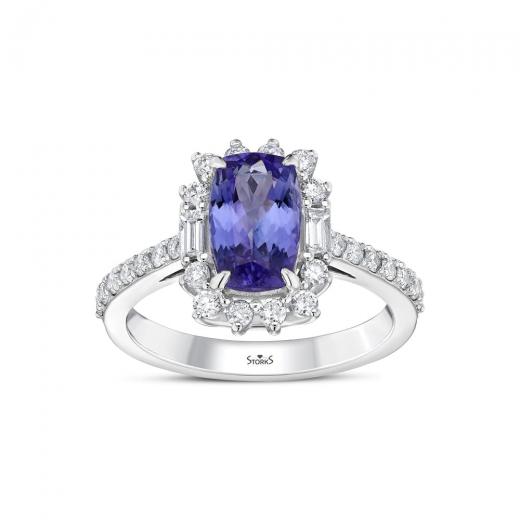 2.23 kt. Diamant-Baguette-Ring mit natürlichem Saphir