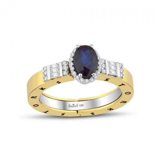 Storks Diamant Saphir Baguette Ring