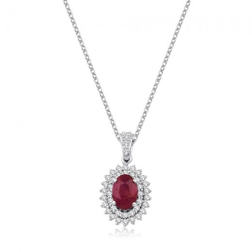 1.04 ct. Diamond Natural Ruby Necklace