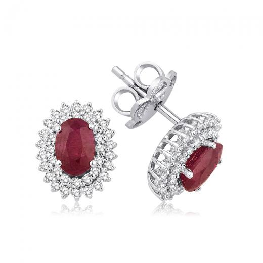 1.93 ct. Diamond Natural Ruby Earring