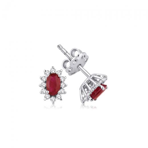 0.74 ct. Diamond Natural Ruby Earring
