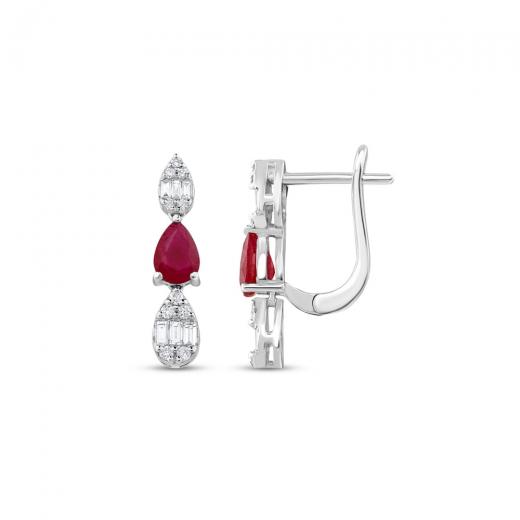 1.19 ct. Diamond Cherry Baguette Natural Ruby Earring