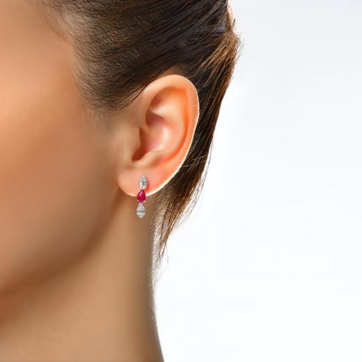 1.19 ct. Diamond Cherry Baguette Natural Ruby Earrings