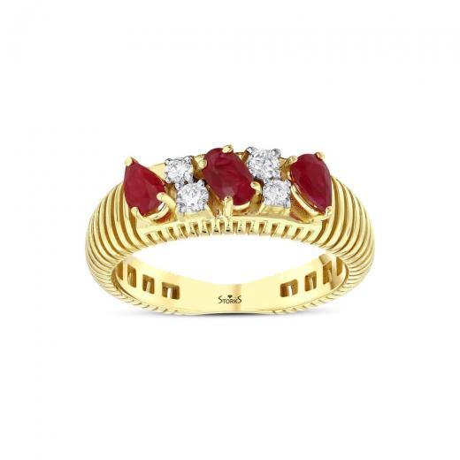0,93 ct. Diamantring mit natürlichem Rubin