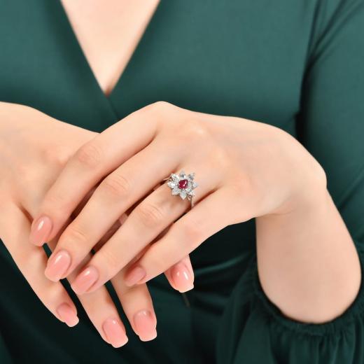 1.00 ct. Diamond Baguette Natural Ruby Ring