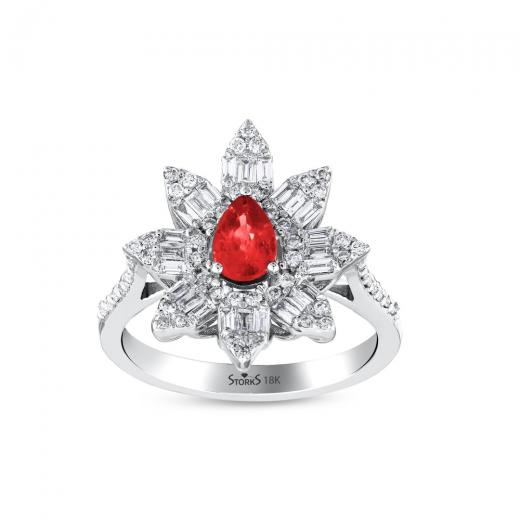 1,00 kt. Diamant-Baguette-Naturrubin-Ring