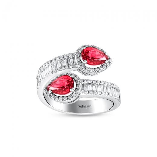 2,36 kt. Diamant-Baguette-Naturrubin-Ring