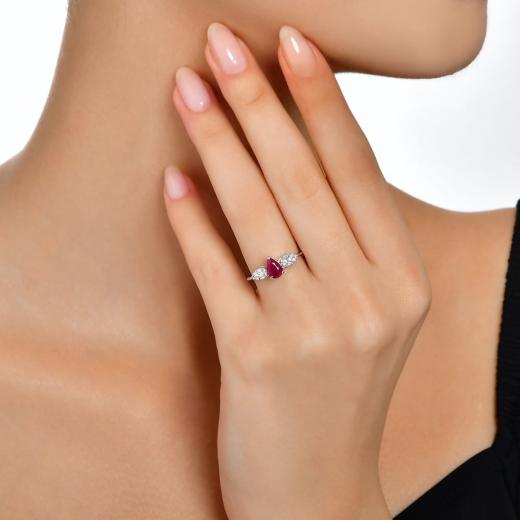 1.03 ct. Diamond Cherry Baguette Natural Ruby Ring